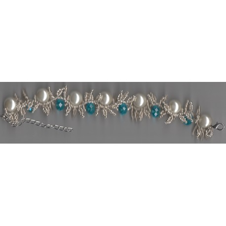 Bracelet Falbala blanc bleu avec perles